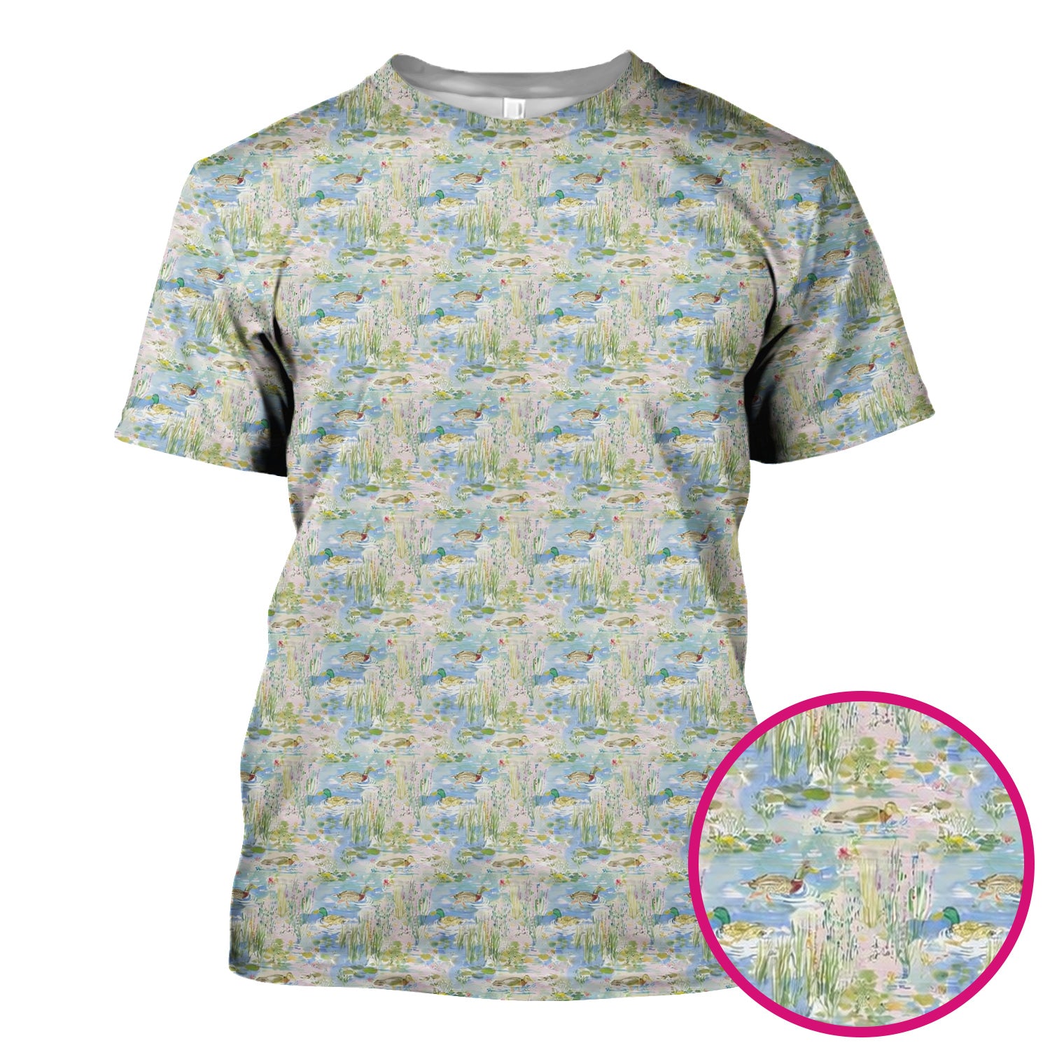 Ducks in Pond Water Pattern Scrub Top, Breathable Fabrics Nursing Uniform