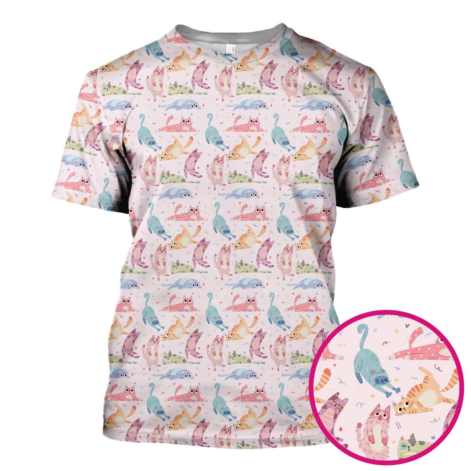 Funny Pastel Cat Pattern Medical Scrub Top, Breathable Fabrics Nursing Uniform