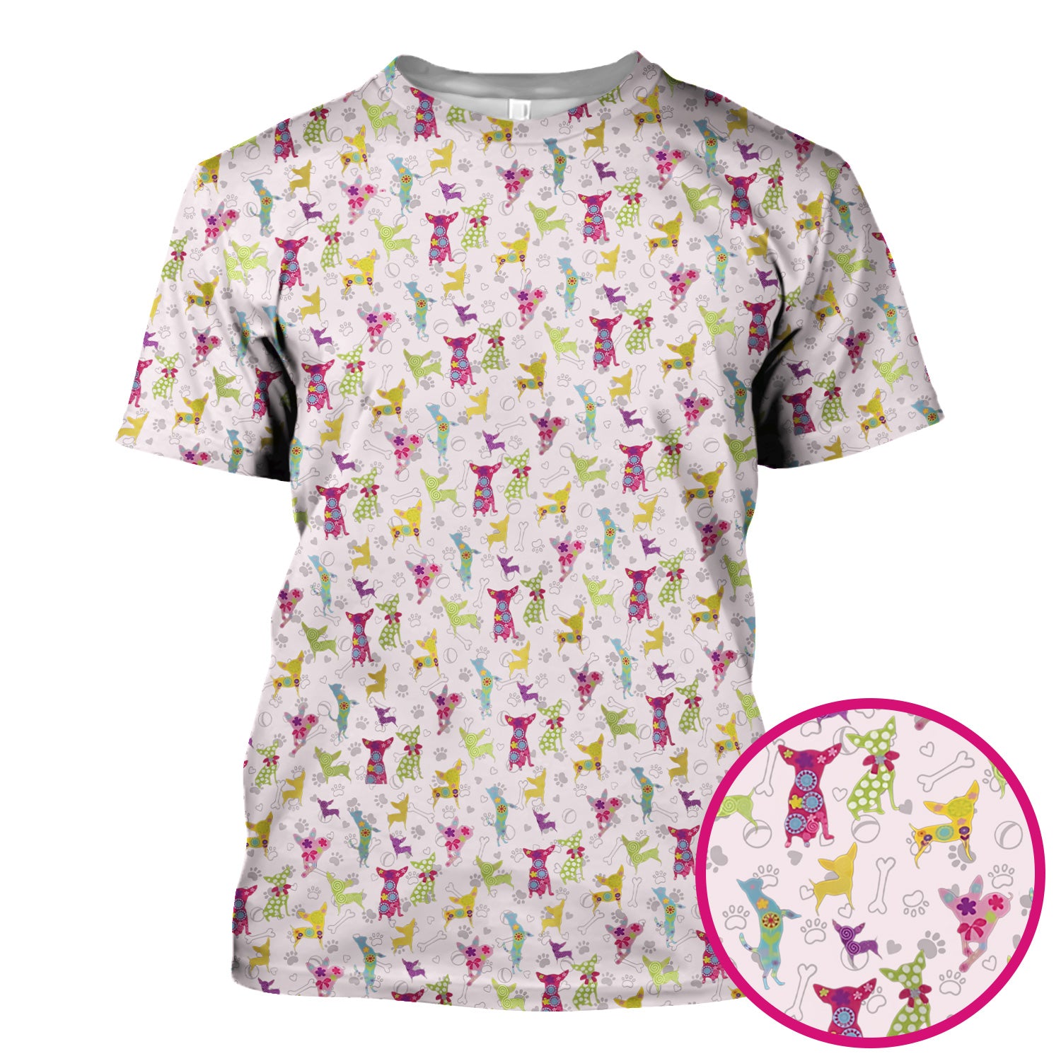 Colorful Playful Dog Print Nurse Scrub Top, Comfortable Scrubs for Nurses