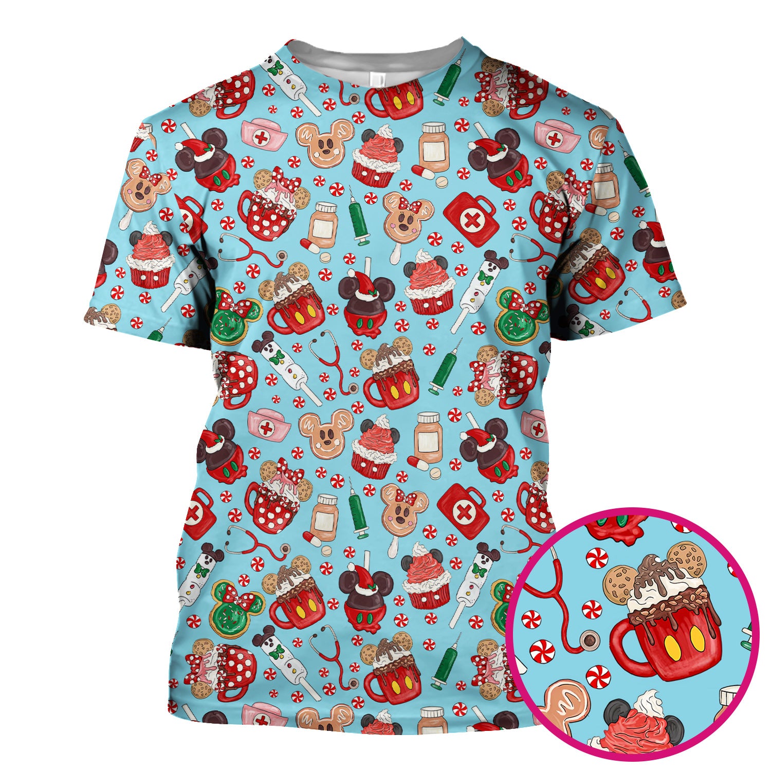 Christmas Scrub Top for Nurses - Cute Gingerbread Cupcake Candy Medical Shirt - Xmas Holiday Uniform for Women RN CNA LPN