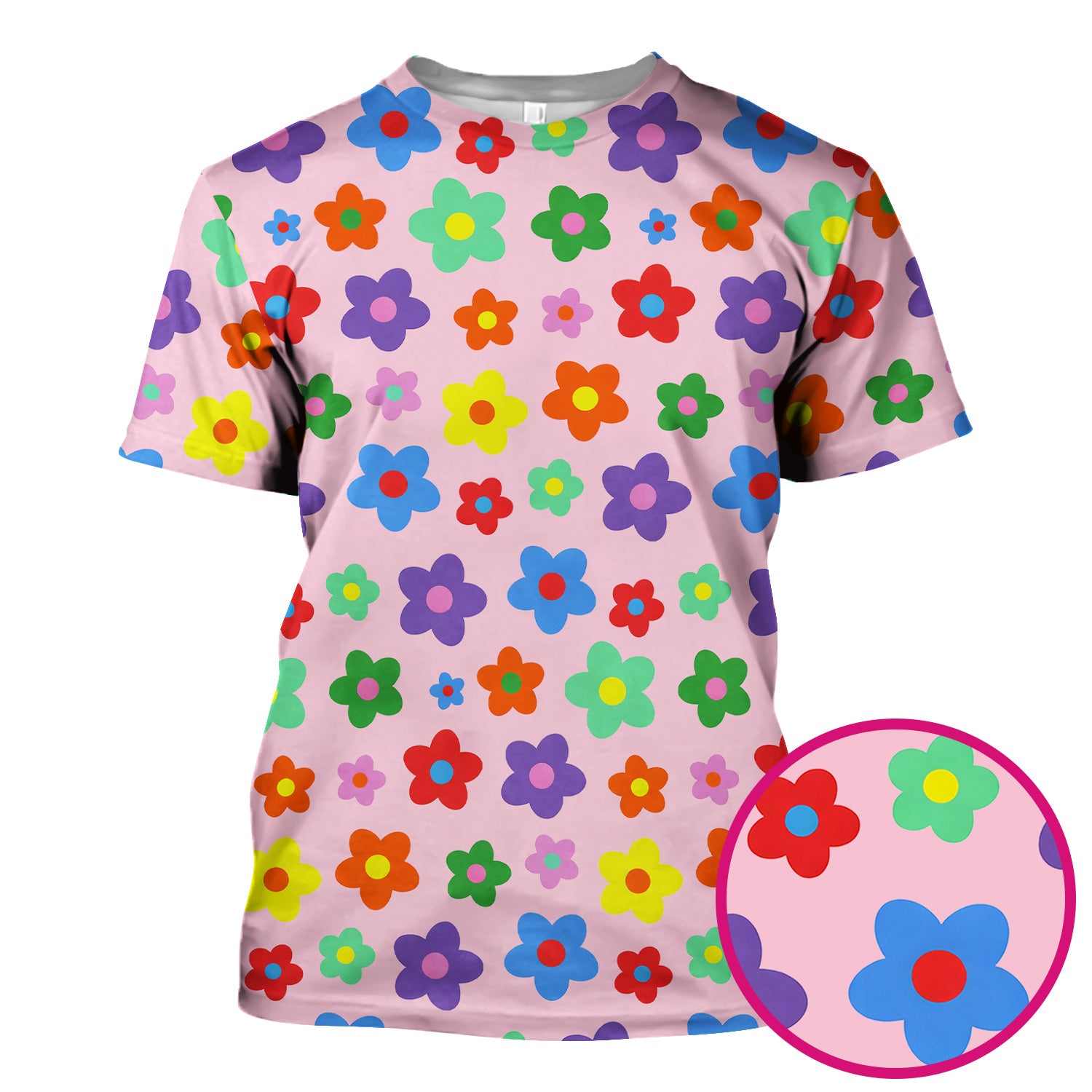 Colorful Retro Flower Pattern Print Scrub Top, Breathable Fabrics Nursing Uniform