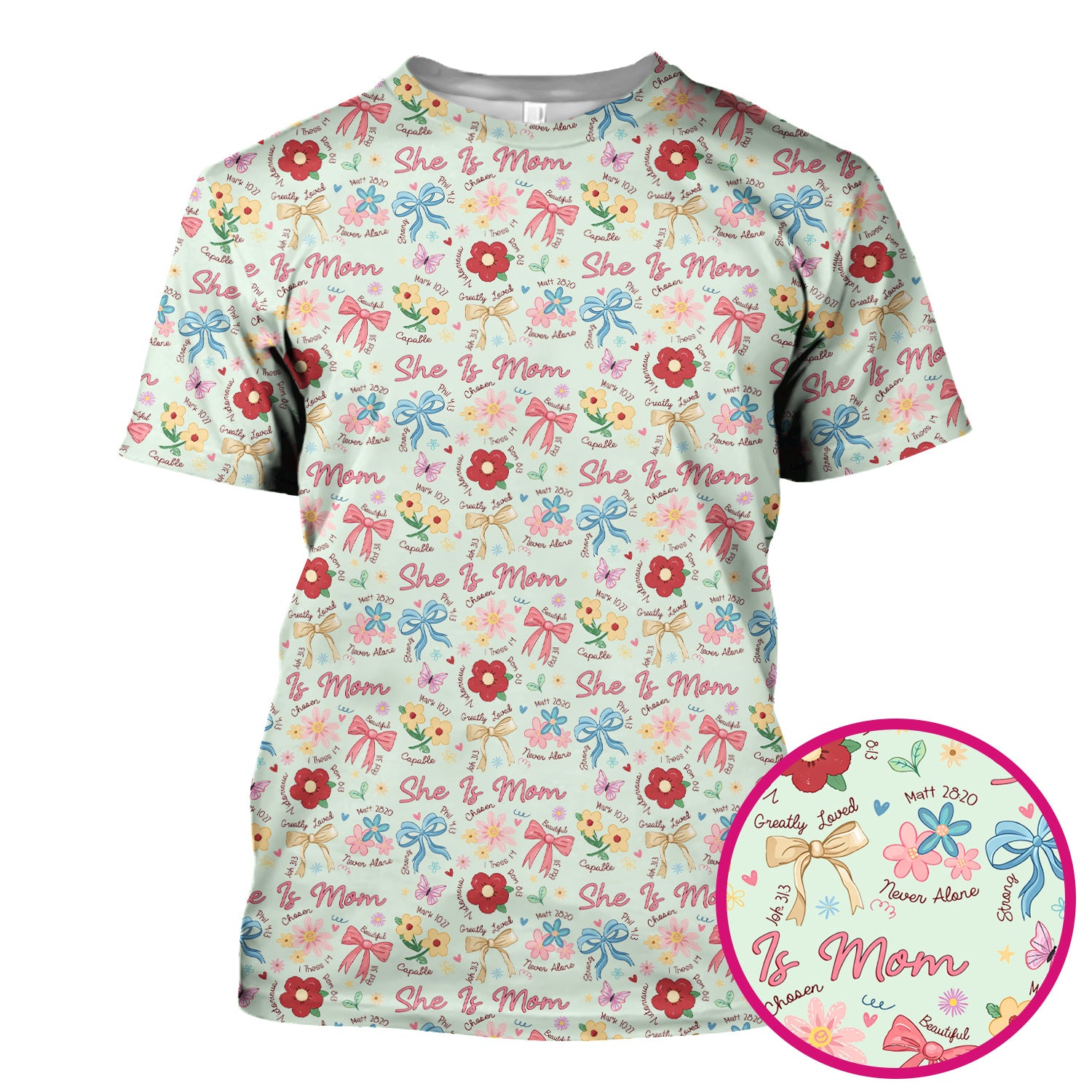 She Is Mom Floral Bow Pattern Scrub Top, Comfortable Scrubs for Nurses