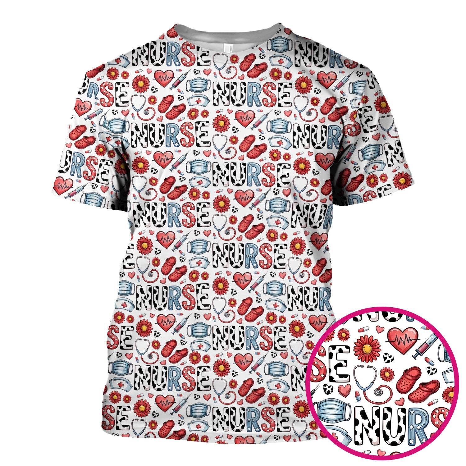 Cute Nurse Medical Icon Pattern Scrub Top, Comfortable Scrubs for Nurses