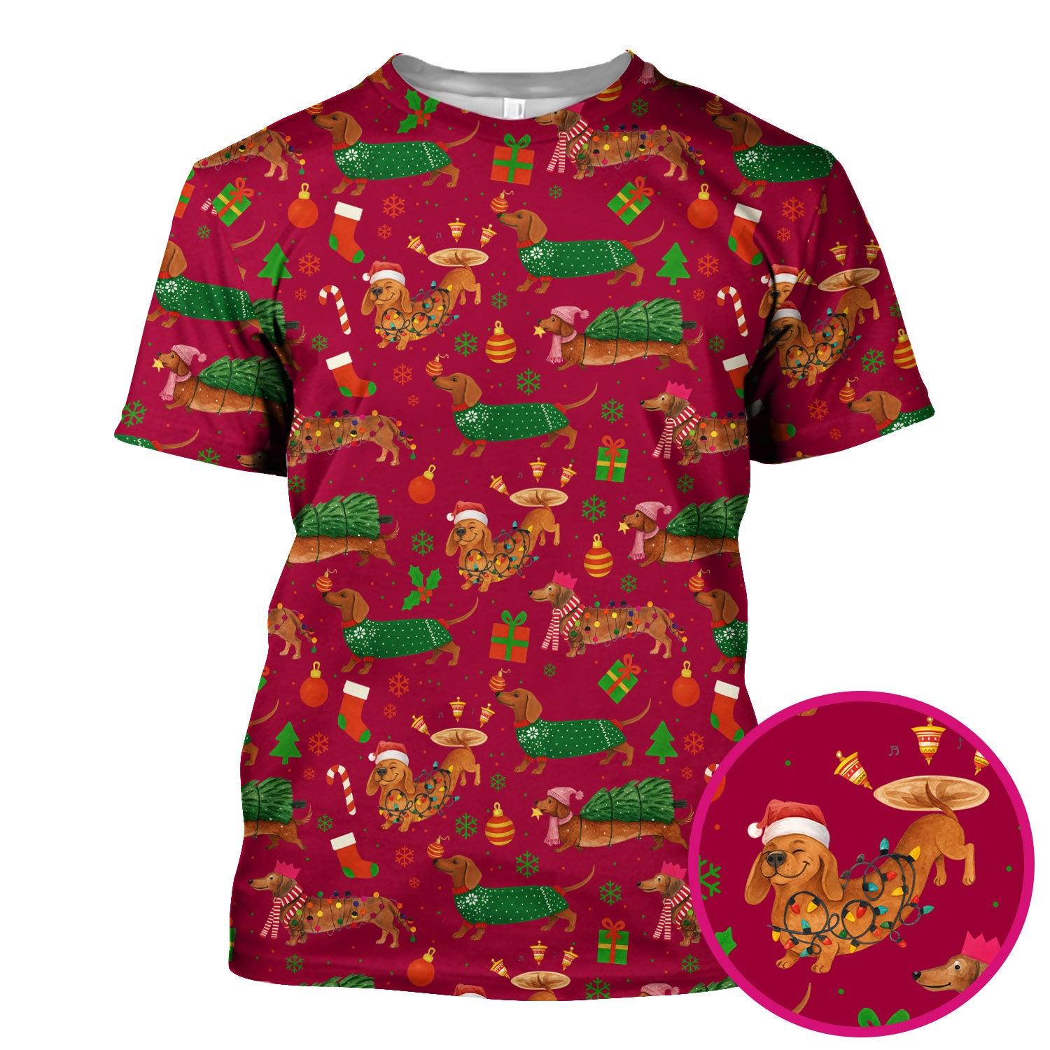 Dachshund Christmas Scrub Shirt - Multi Color Dog Print Scrubs - Funny Holiday Scrubs Gift for Women Men, Nurse, CNA, RN