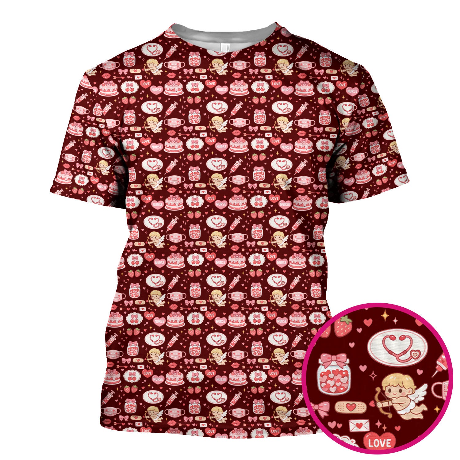 Cupid Nurse Scrub Top, Cute Love Medical Pattern Shirt For Valentine, Breathable Fabrics Nursing Uniform