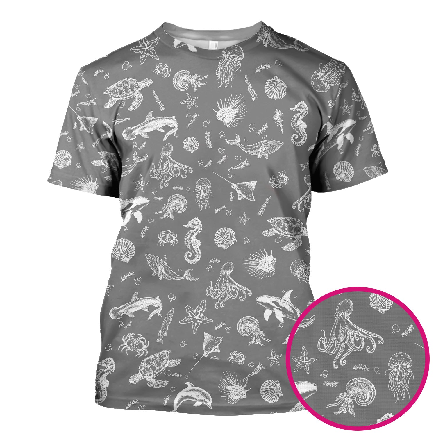 Marine Sea Life Pattern Scrub Top, Breathable Fabrics Nursing Uniform
