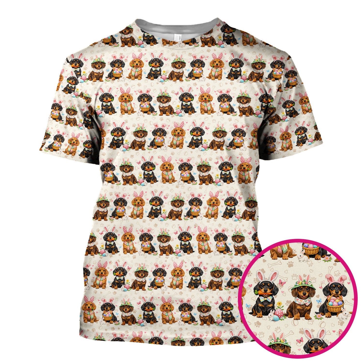 Cute Easter Dachshund Dog Bunny Print Scrub Top, Breathable Fabrics Nursing Uniform