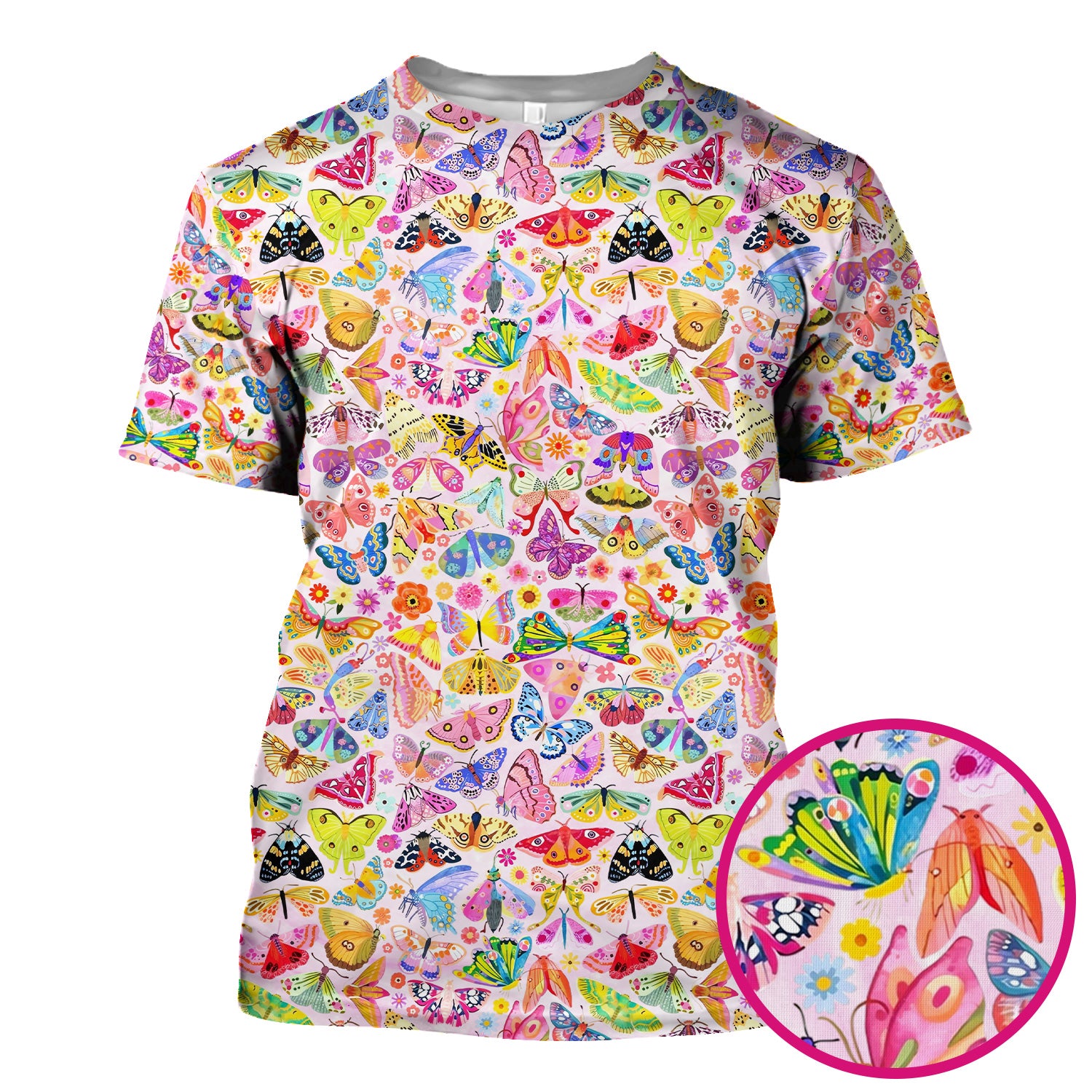 Cute Bright Butterfly Moth Floral Scrub Top, Comfortable Scrubs for Nurses