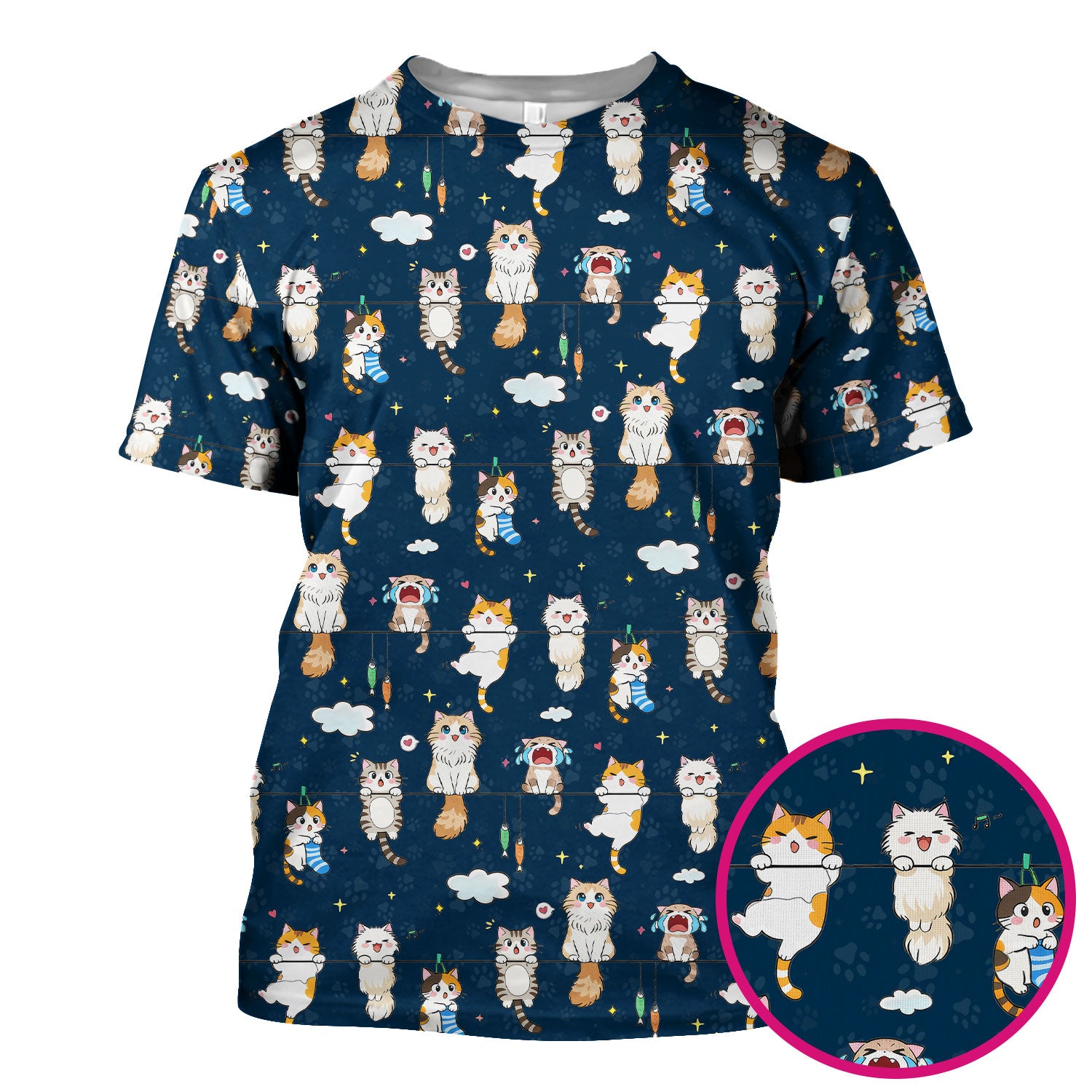 Funny Cats With Cute Expressions Pattern Scrubs Top, Comfortable Scrubs for Nurses