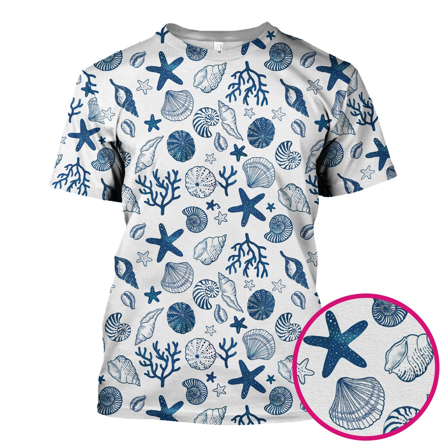 Cute Ocean Shell Starfish Pattern Scrub Top, Comfortable Scrubs for Nurses