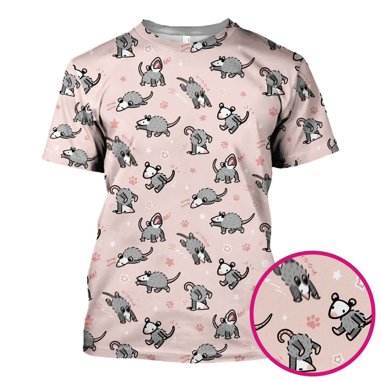 Playful Cartoon Opossum Character Pattern Scrub Top, Breathable Fabrics Nursing Uniform