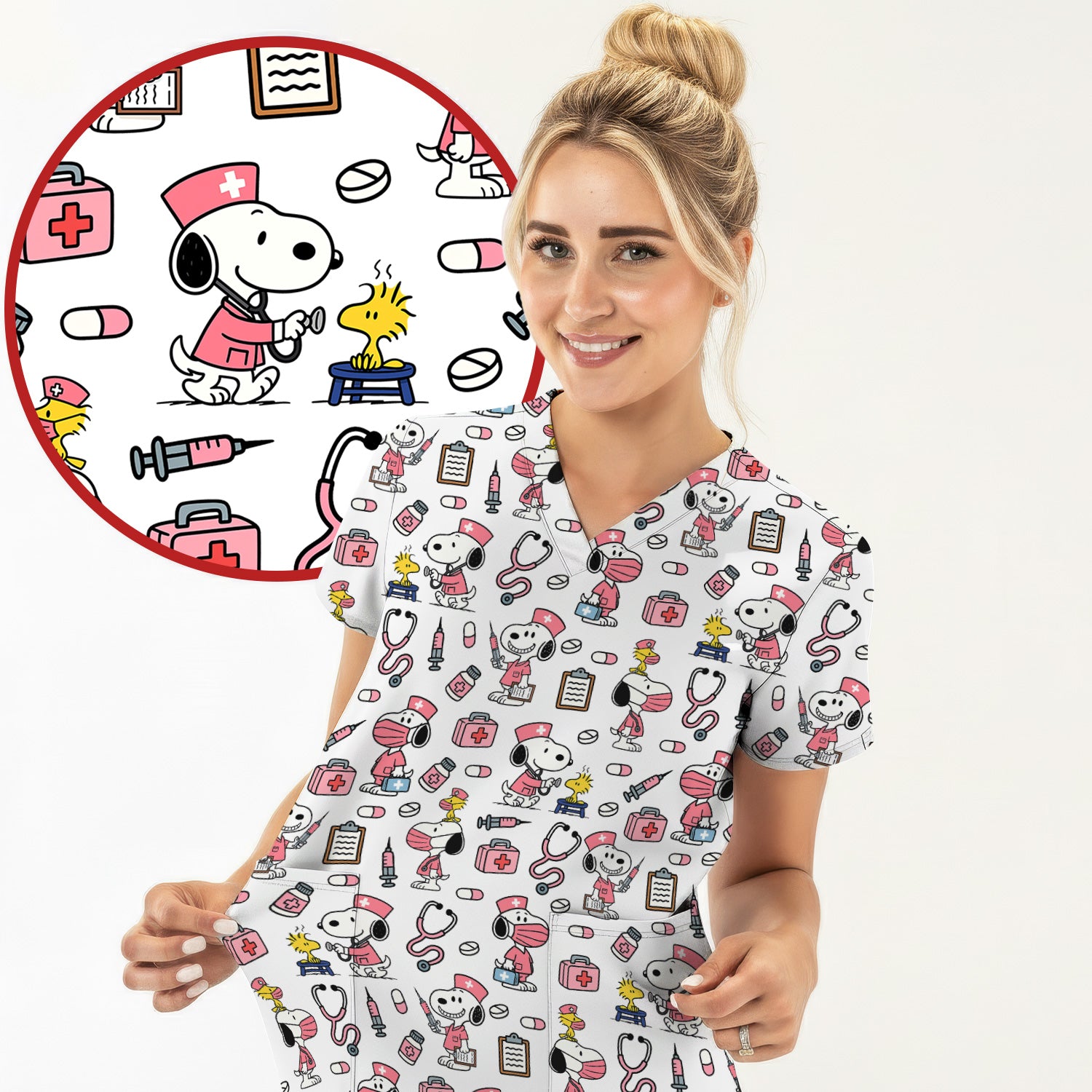 Custom Scrub Top for Nurses - Funny Snoopy Medical Scrub Shirt Multi Color - Cute Nursing Scrub Shirt with Handy Pockets