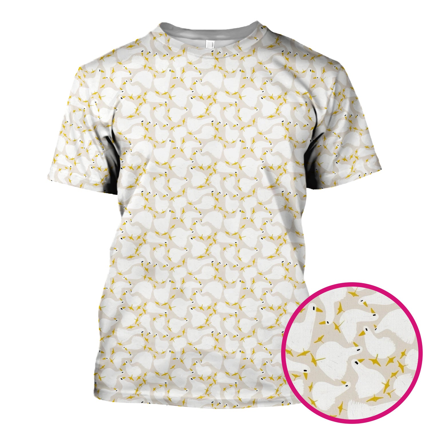 Cute White Goose Yellow Star Pattern Scrub Top, Breathable Fabrics Nursing Uniform