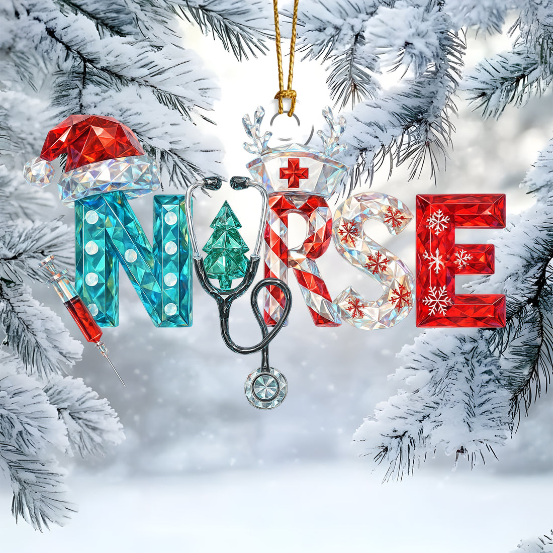 Nurse Christmas Ornament, Crystal Style Nurse Letter Ornament, Holiday Gift For Nursing LPN RN CNA