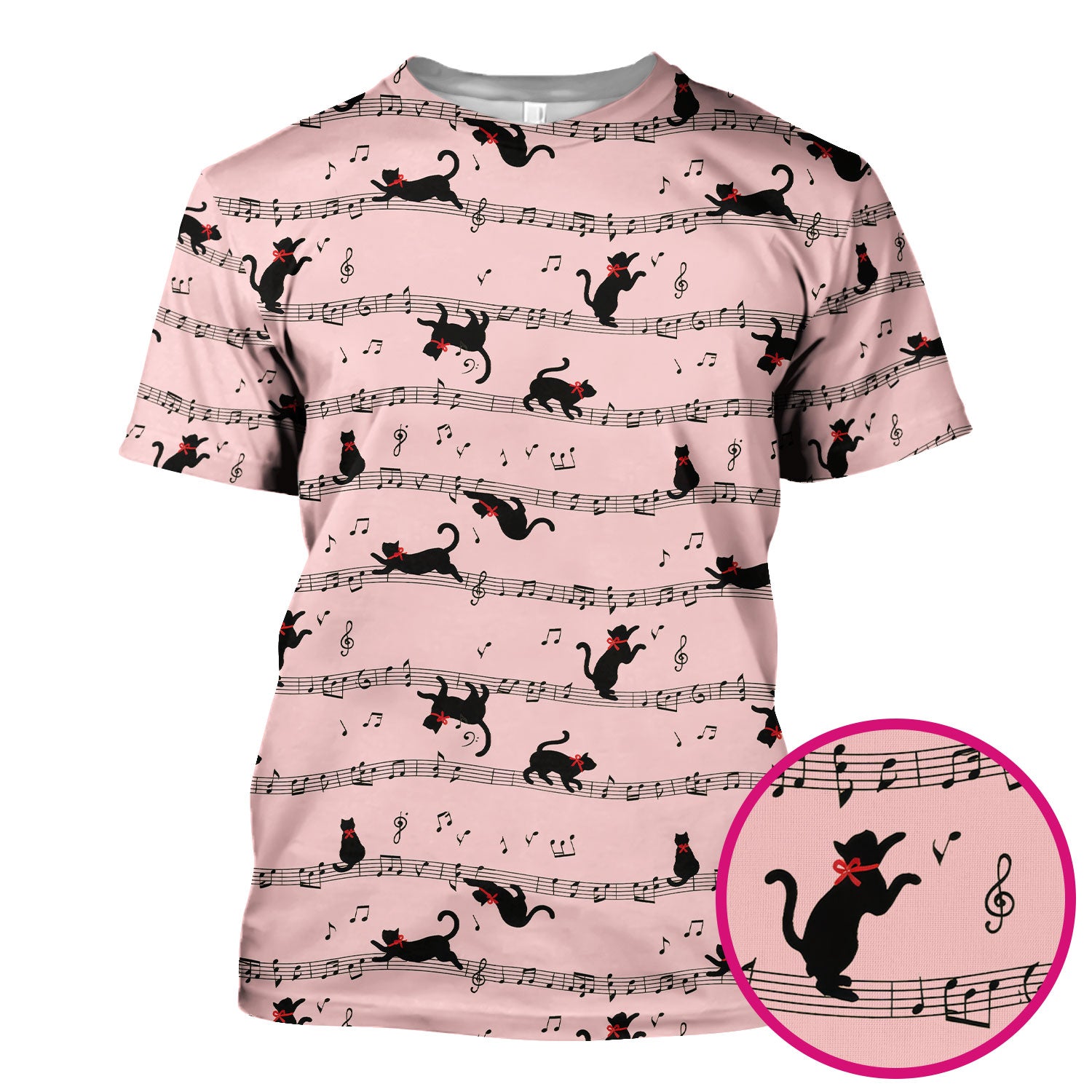 Cute Dancing Black Cat Music Staff Pattern Scrub Top, Comfortable Scrubs for Nurses