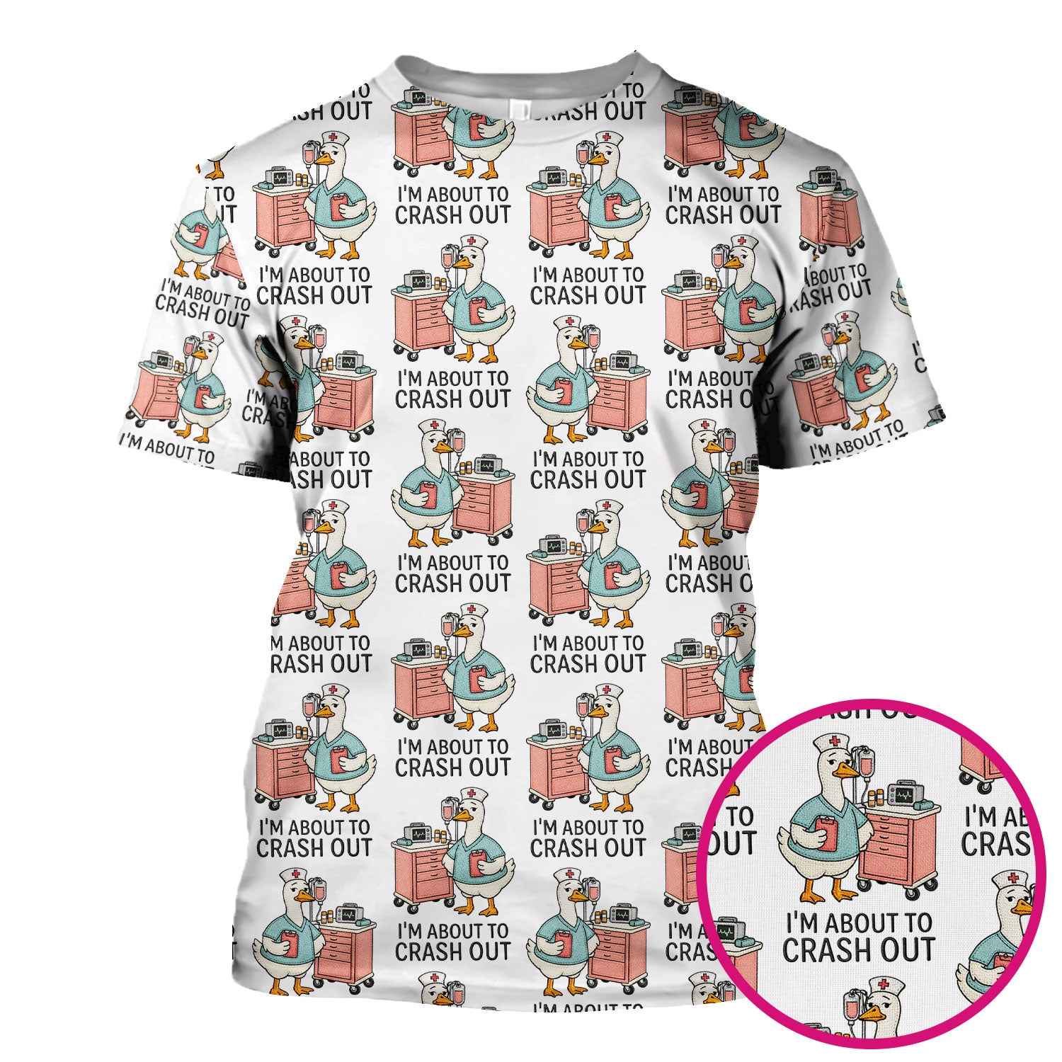 Funny Nurse Goose Crash Out Pattern Scrub Top, Comfortable Scrubs for Nurses