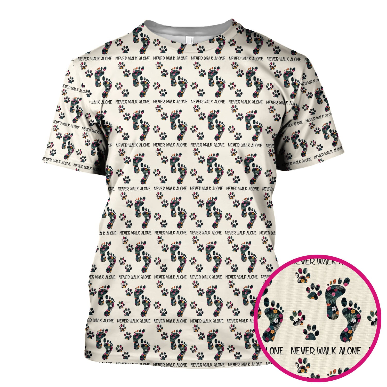 Never Walk Alone Scrub Top, Floral Paw Print Medical Scrub Shirt for Nurses, Vet Techs And Healthcare Workers