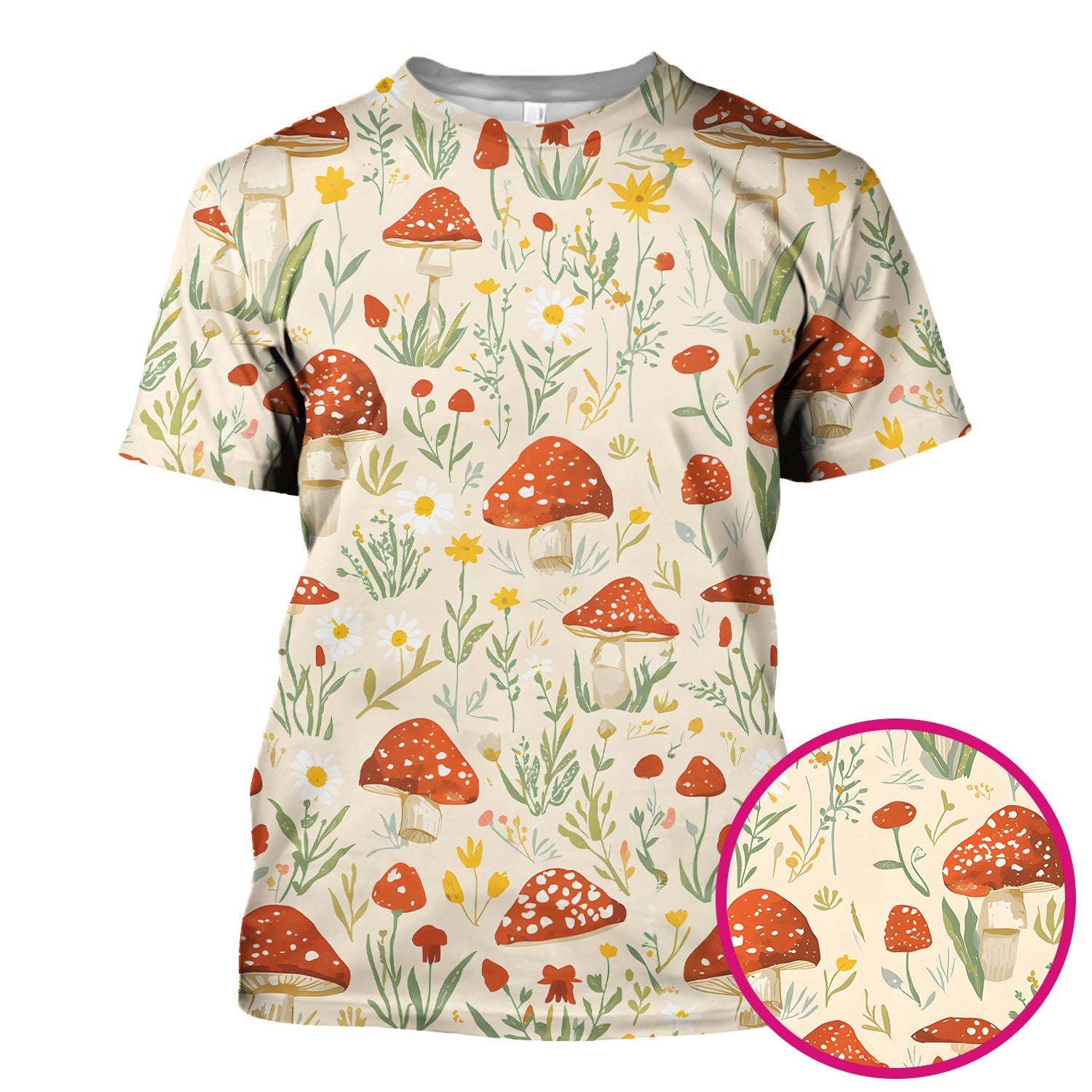 Cute Mushroom Wildflower Pattern Scrub Top, Breathable Fabrics Nursing Uniform