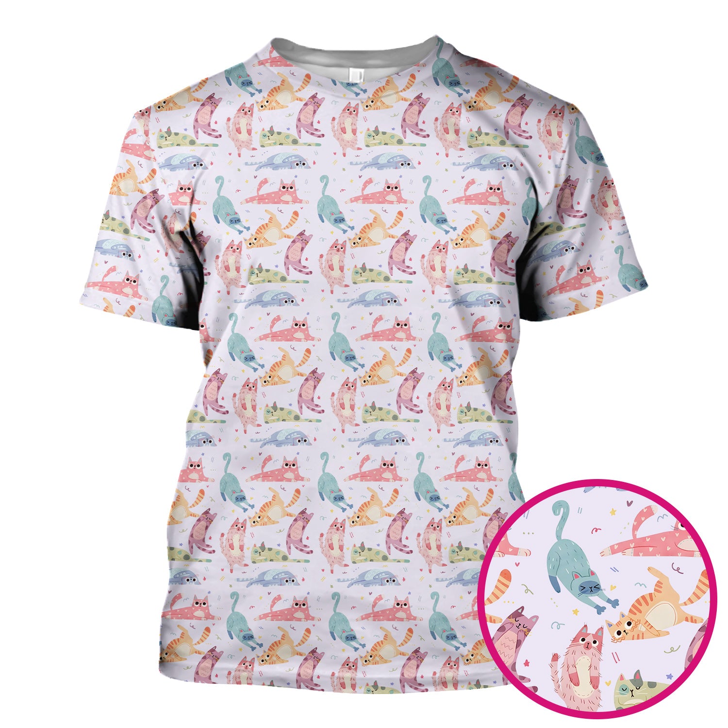 Funny Pastel Cat Pattern Medical Scrub Top, Breathable Fabrics Nursing Uniform