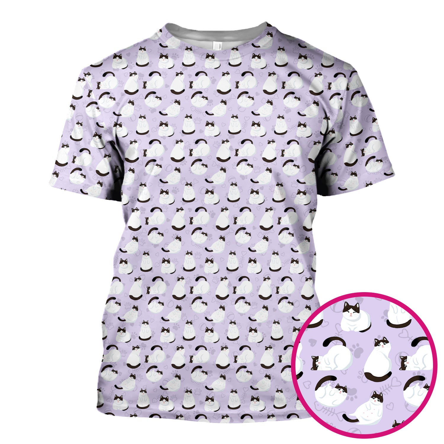 Cute Cat Pattern Medical Scrub Top, Breathable Fabrics Nursing Uniform