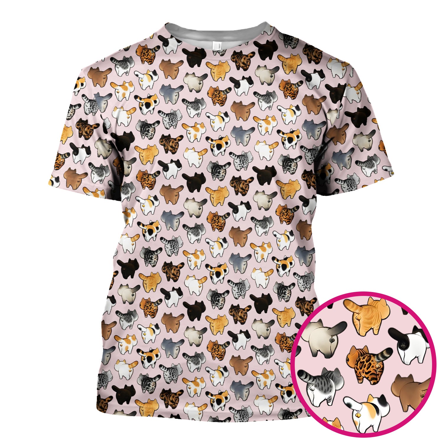 Cat Butt Pattern Medical Scrub Top, Breathable Fabrics Nursing Uniform