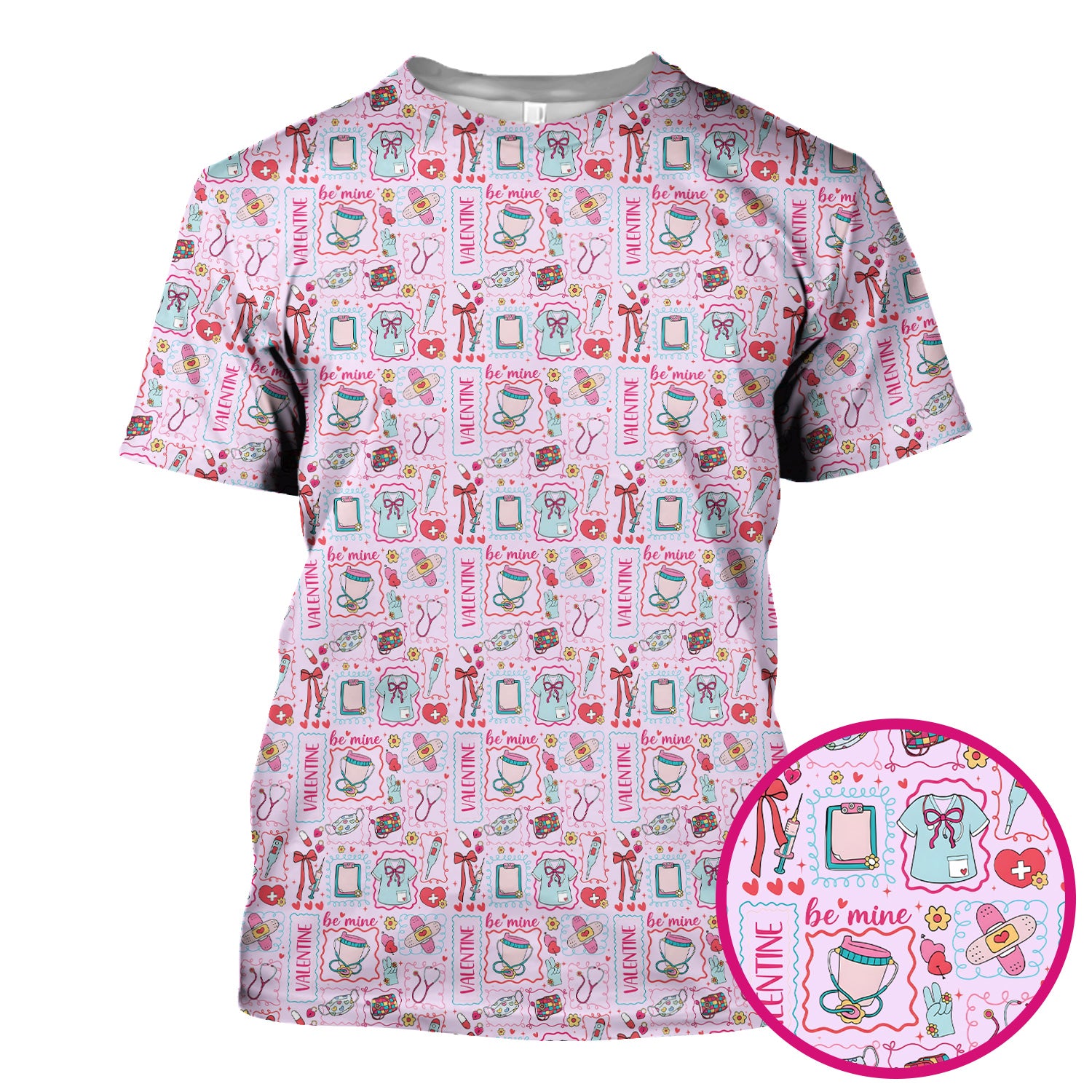 Valentine Medical Hearts Bandages Syringes Scrub Top, Comfortable Scrubs for Nurses