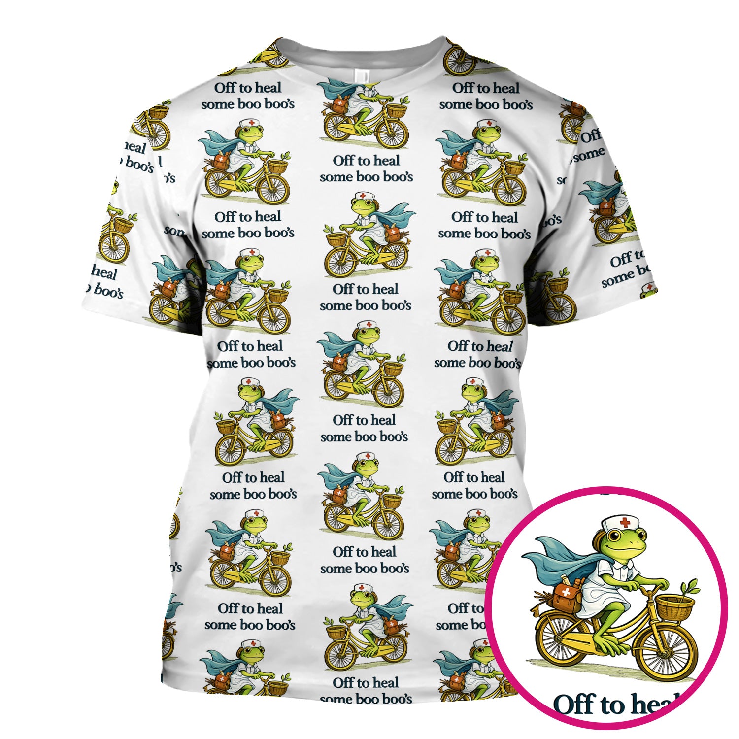 Funny Frog Nurse Cycling Pattern Scrub Top, Comfortable Scrubs for Nurses