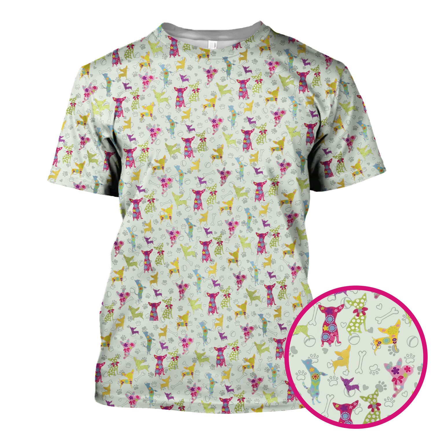 Colorful Playful Dog Print Nurse Scrub Top, Comfortable Scrubs for Nurses