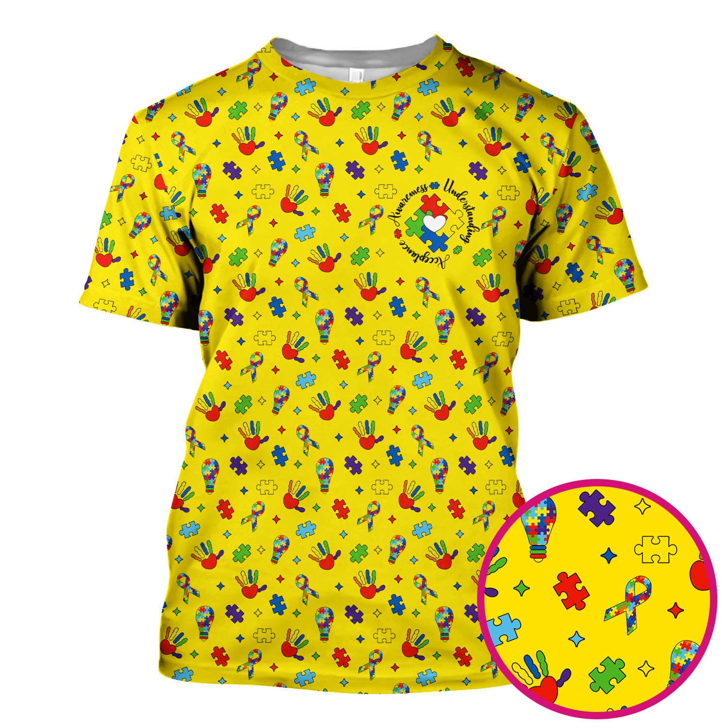 Autism Awareness Colorful Puzzle Pattern Scrub Top, Comfortable Scrubs for Nurses