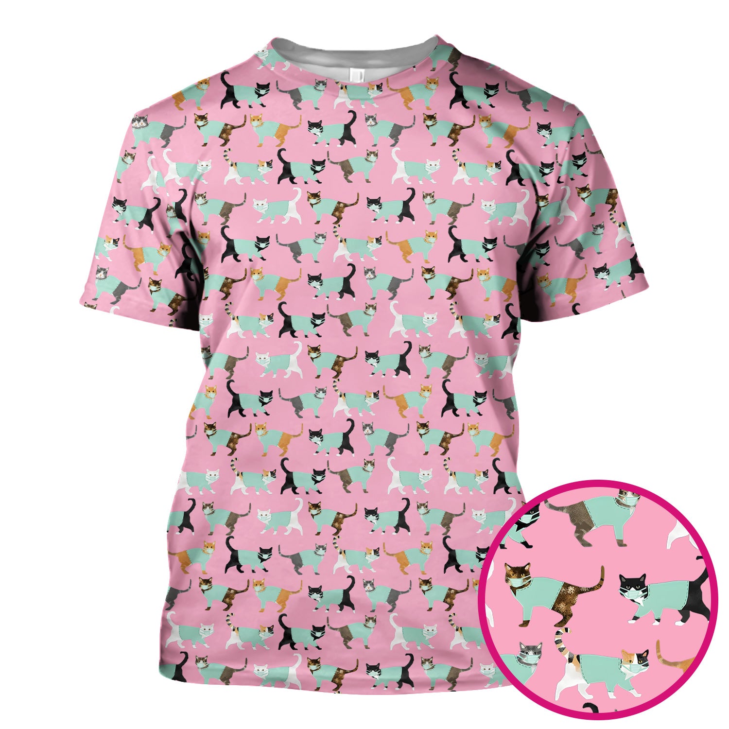 Playful Cat Nurse All Over Print Scrub Top, Comfortable Scrubs for Nurses