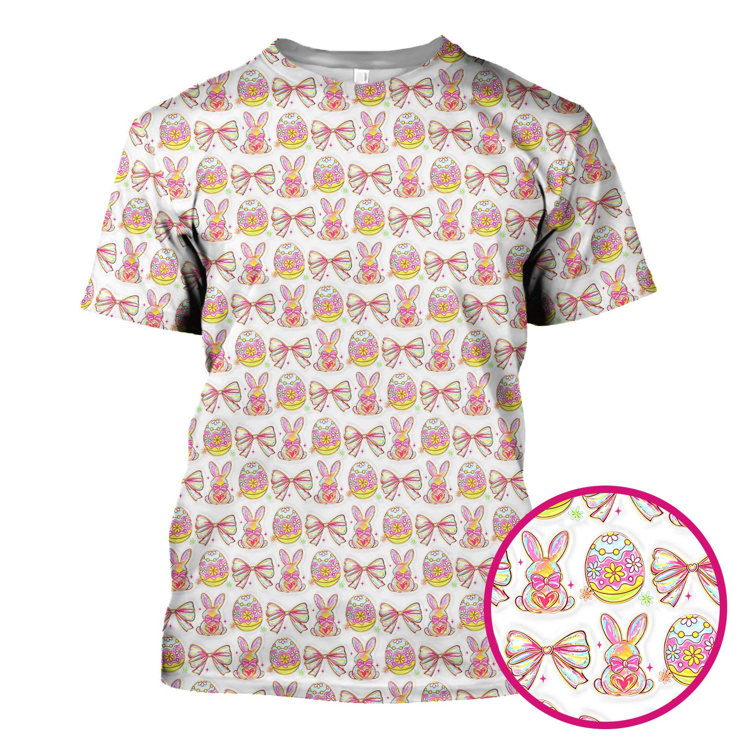 Easter Bunny Pastel Egg Bow Pattern Scrub Top, Breathable Fabrics Nursing Uniform