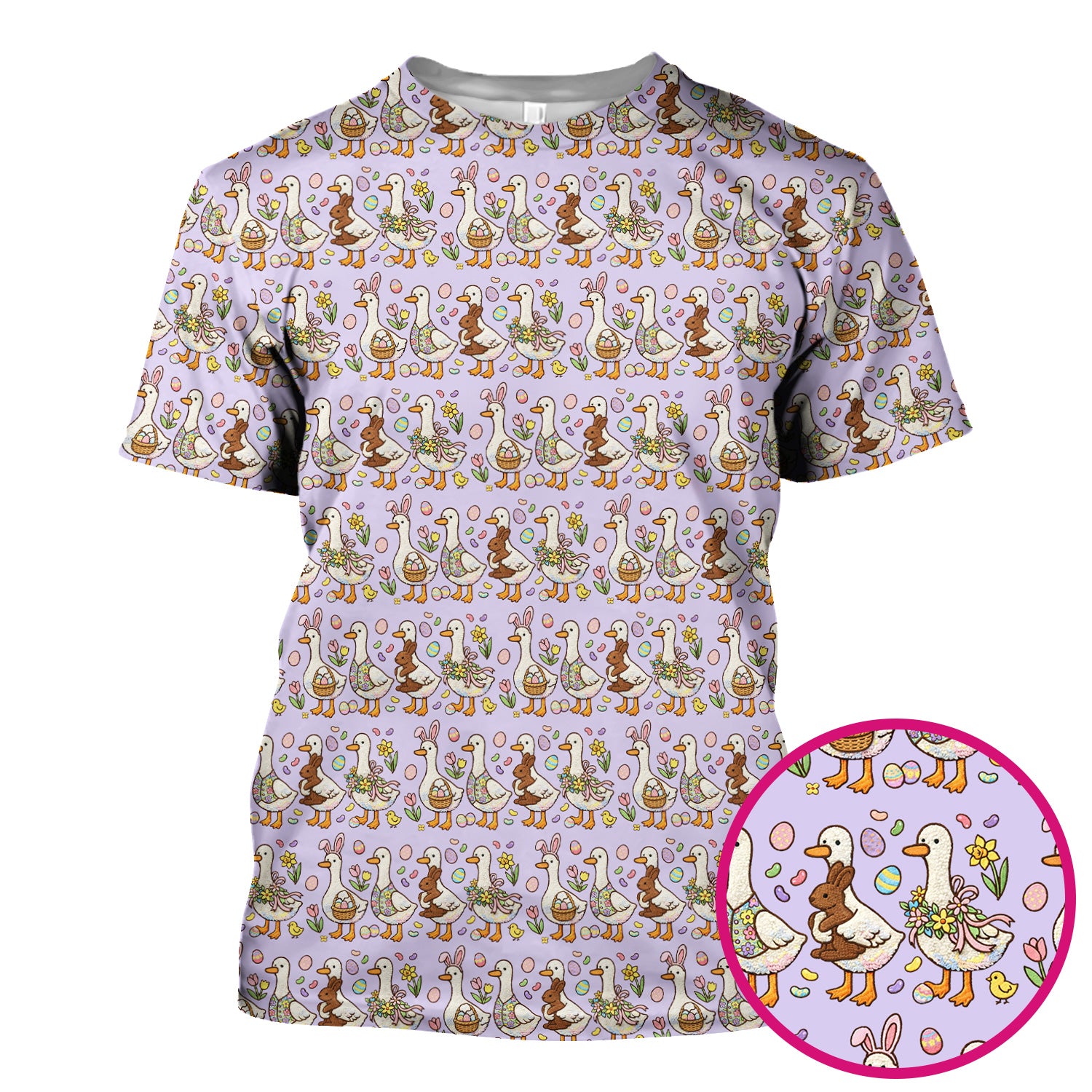 Easter Theme Duck and Bunny Egg Floral Print Scrub Top, Comfortable Scrubs for Nurses