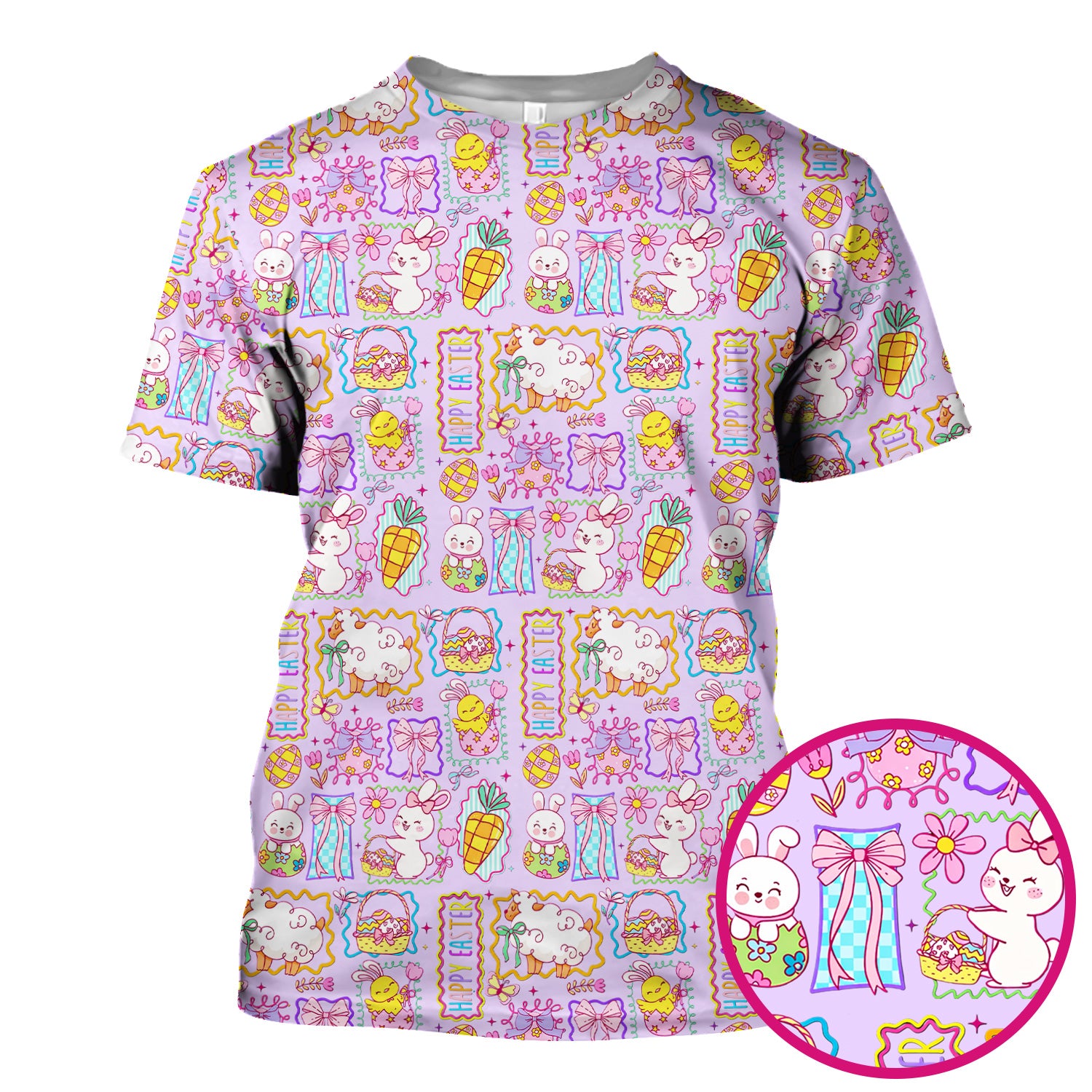 Cute Easter Bunny Egg and Bow Print Scrub Top, Breathable Fabrics Nursing Uniform