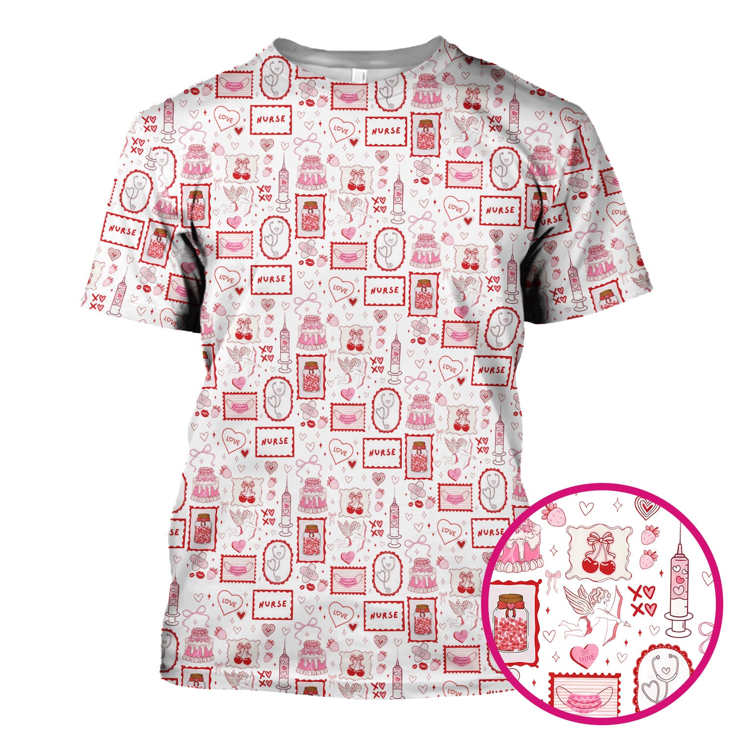 Nurse Icons Hearts Syringes Valentine Scrub Top, Breathable Nursing Uniform