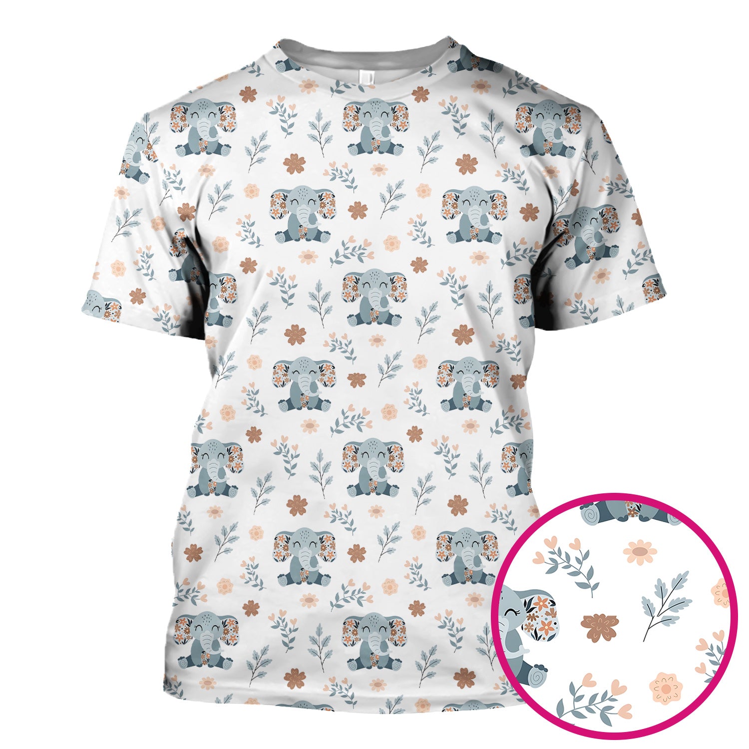 Cute Elephant Floral Print Scrub Top, Comfortable Scrubs for Nurses