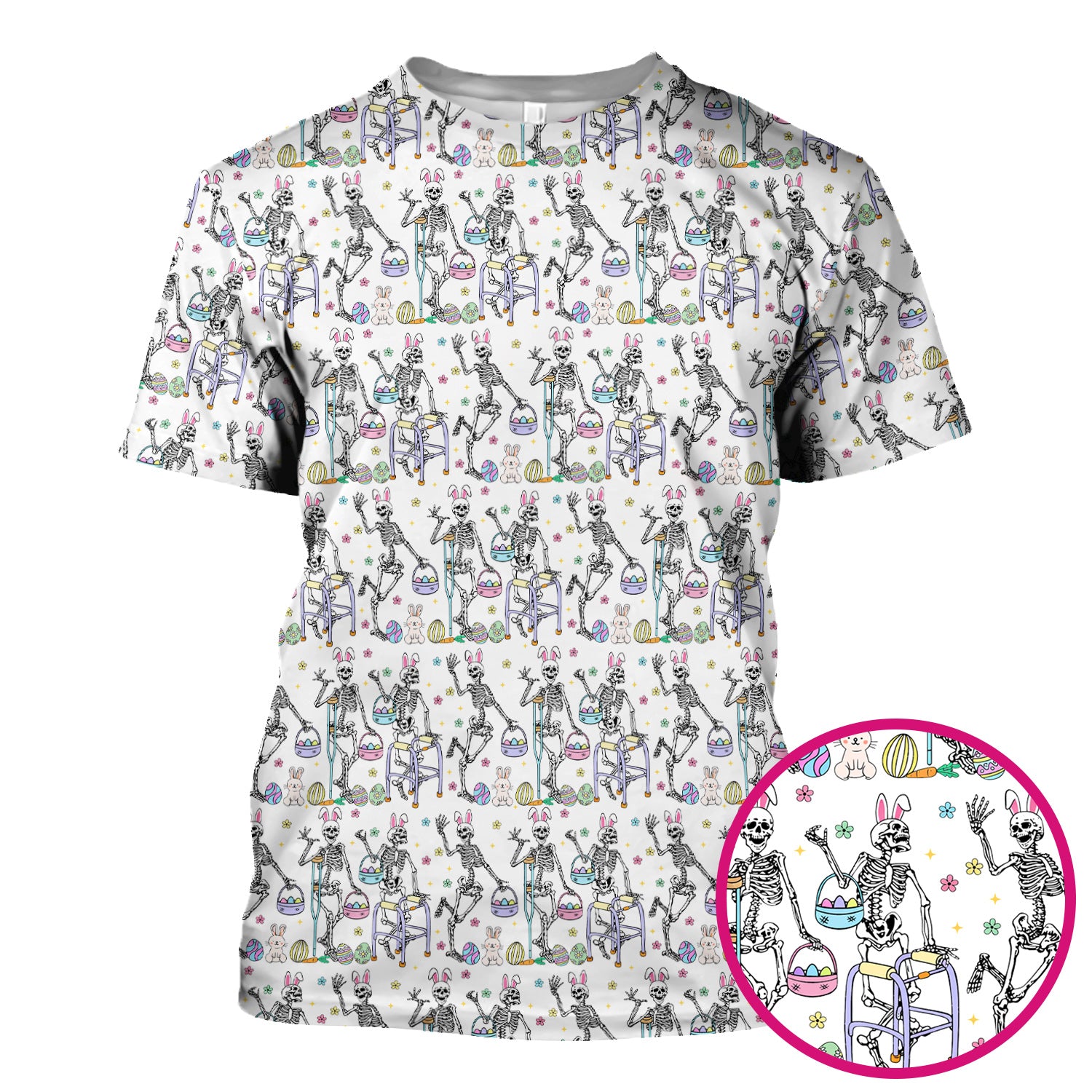 Fun Skeleton Bunny Easter Print Scrub Top, Comfortable Scrubs for Nurses
