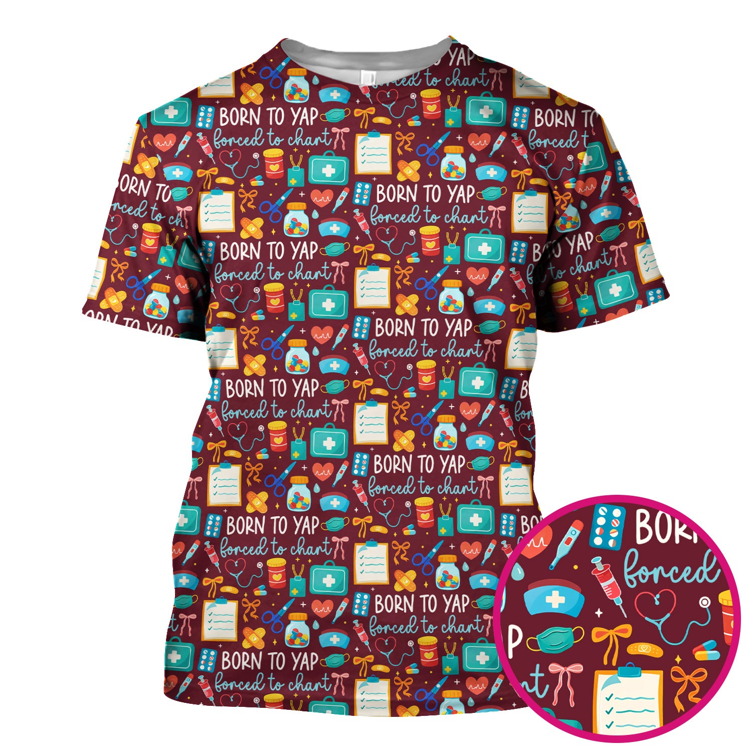 Born To Yap Medical Tools Pattern Scrub Top, Comfortable Scrubs for Nurses