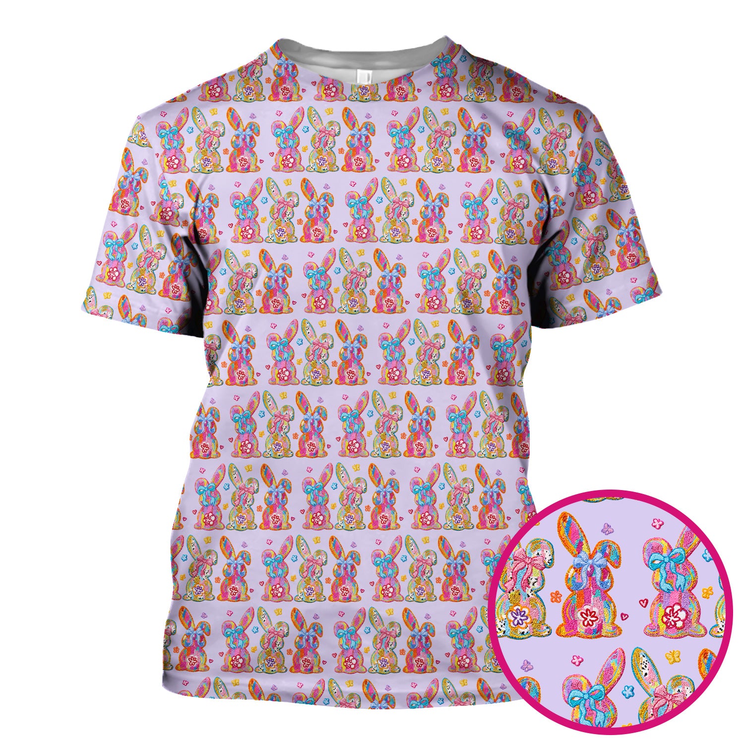 Cute Pastel Bunny Floral Pattern Scrub Top, Comfortable Scrubs for Nurses, Easter