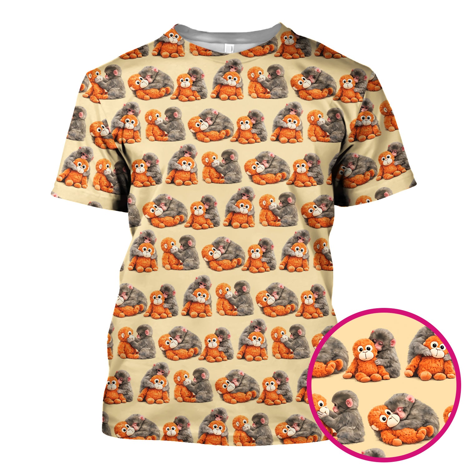 Cute Baby Monkey Plush Toy Animal Pattern Scrub Top, Breathable Medical Uniform Top