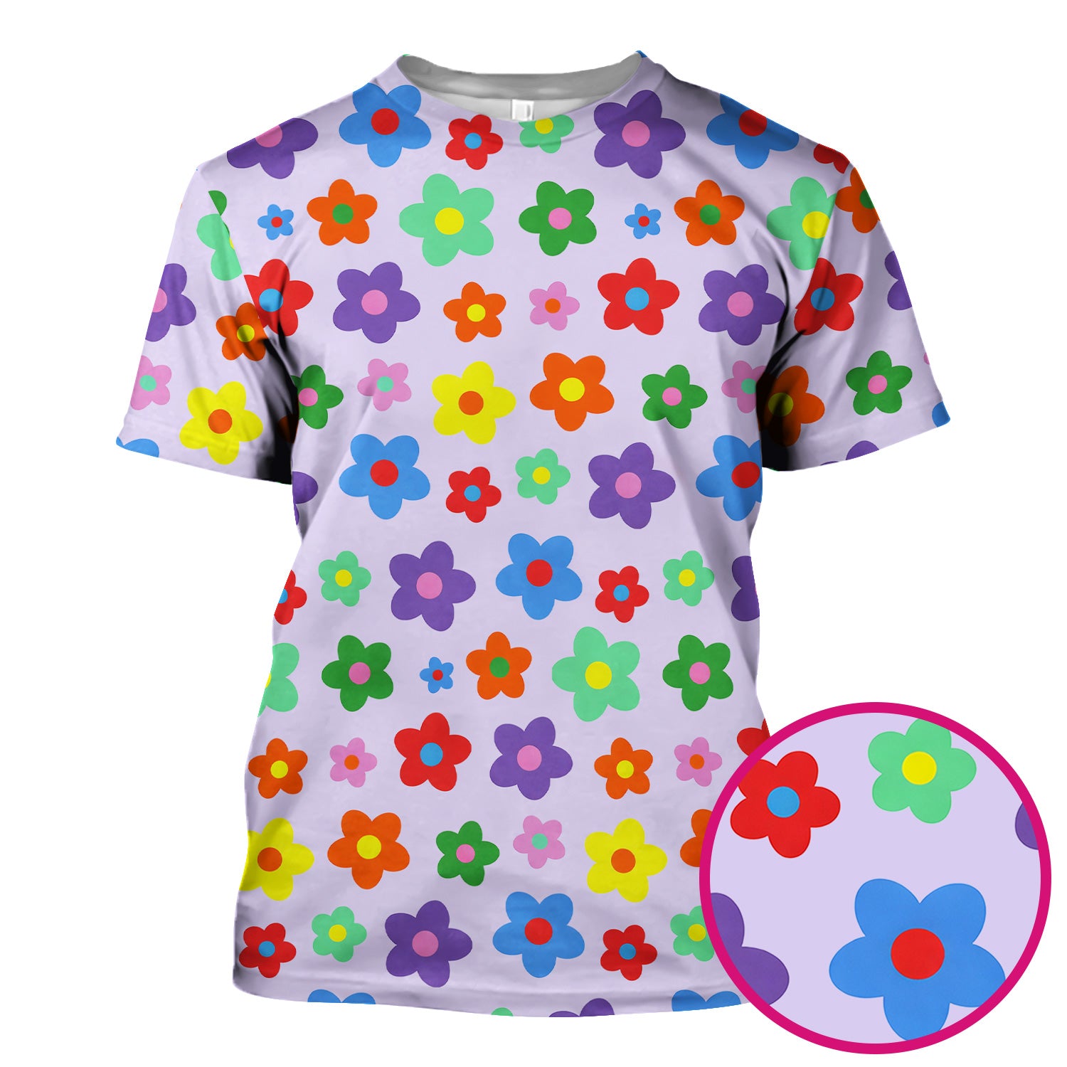 Colorful Retro Flower Pattern Print Scrub Top, Breathable Fabrics Nursing Uniform