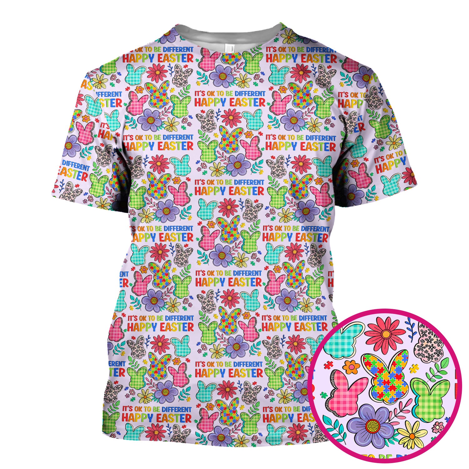 Happy Easter Bunny Floral Print Scrub Top, Breathable Fabrics Nursing Uniform