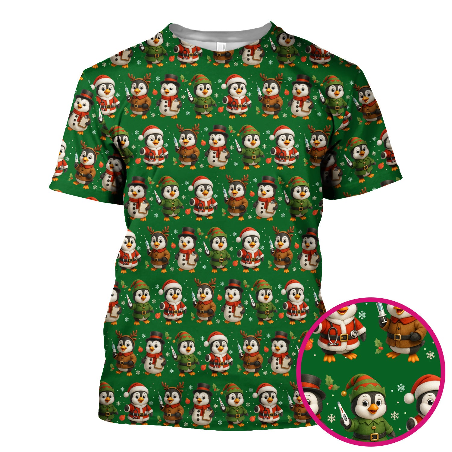 Cute Christmas Penguin Scrubs - Festive Pattern Scrub Top for Women - Cozy Holiday Scrubs Perfect for Nurse Gift Season