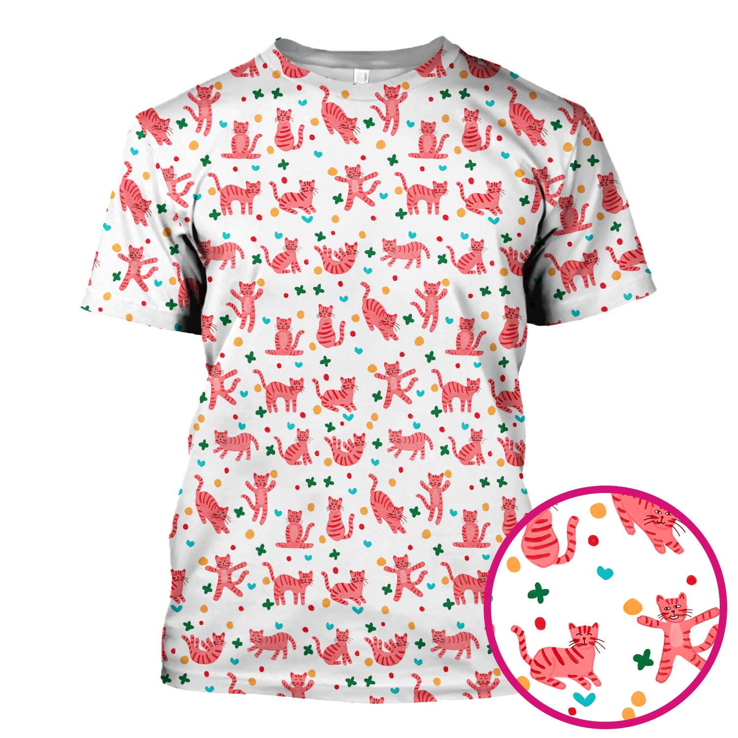 Cute Pink Cat Pattern Scrub Top, Comfortable Scrubs for Nurses