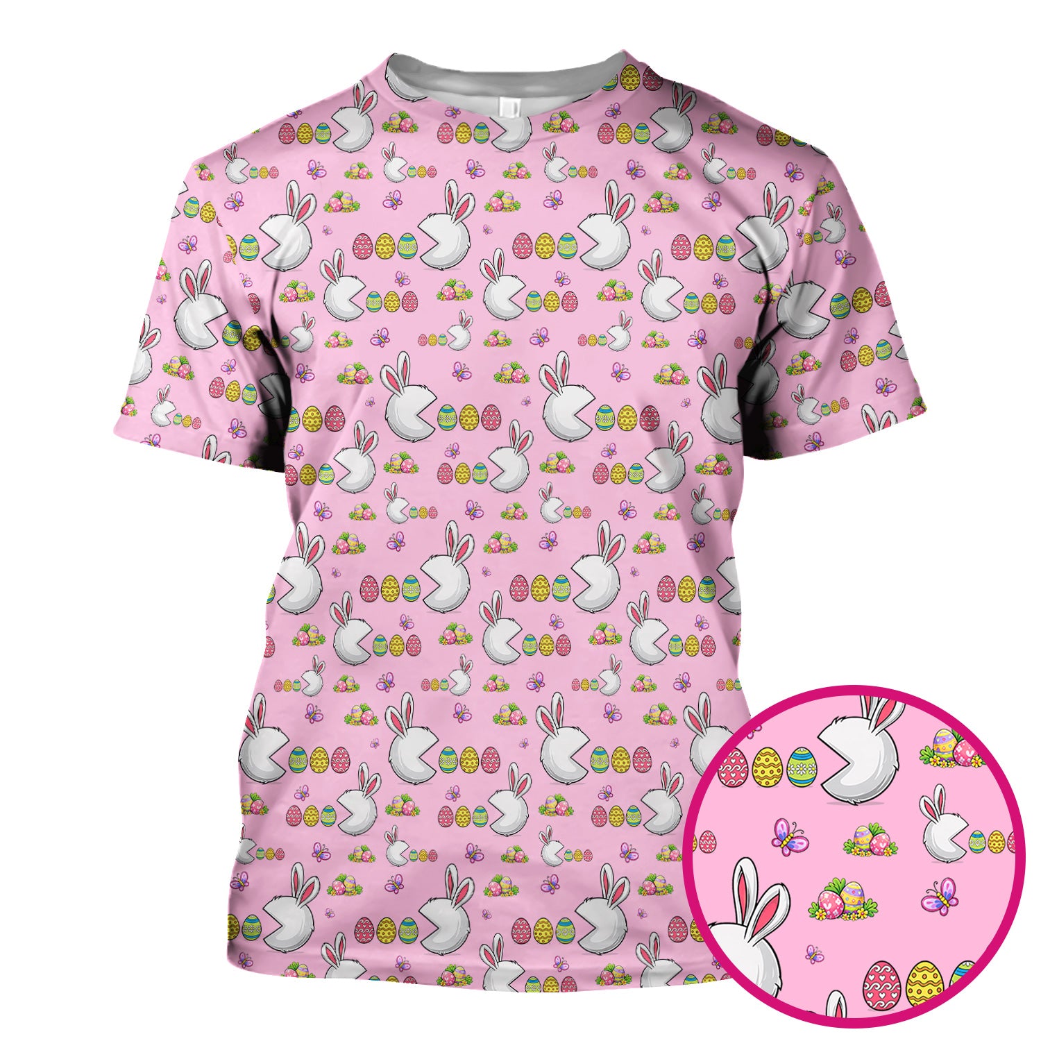 Easter Bunny and Colorful Eggs Print Scrub Top, Breathable Fabrics Nursing Uniform