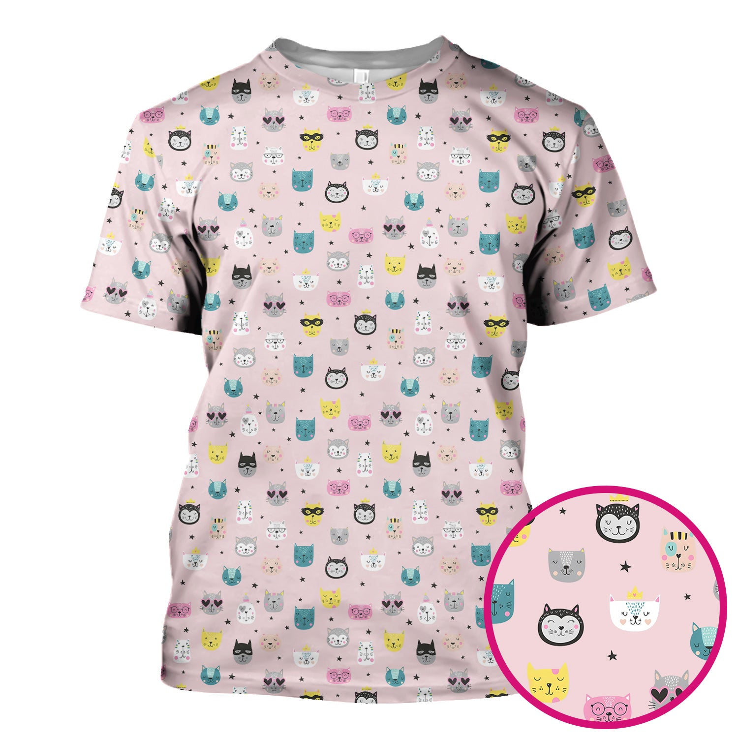 Cute Colorful Cat Pattern Scrub Top, Comfortable Scrubs for Nurses