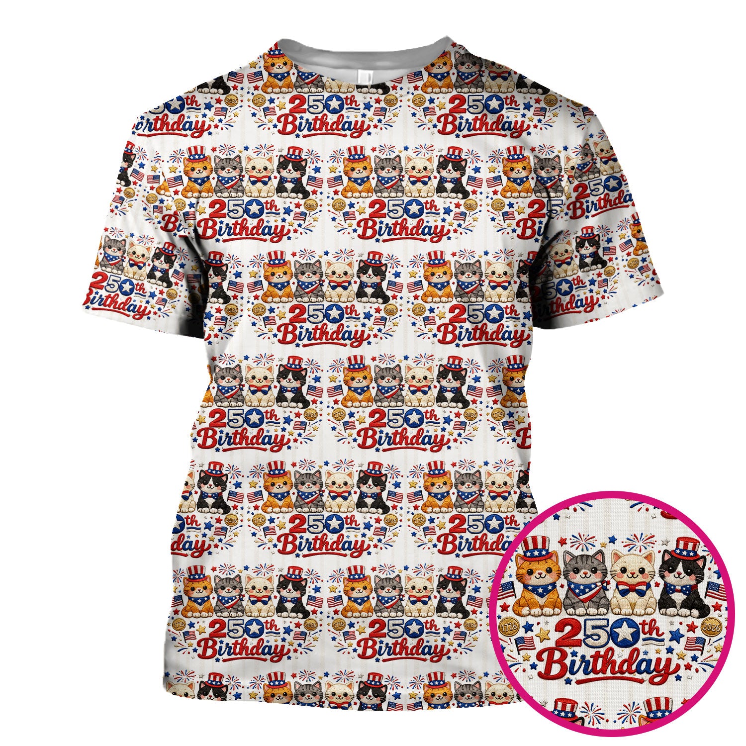 America 250th Anniversary Cat Pattern Scrub Top, Comfortable Scrubs for Nurses