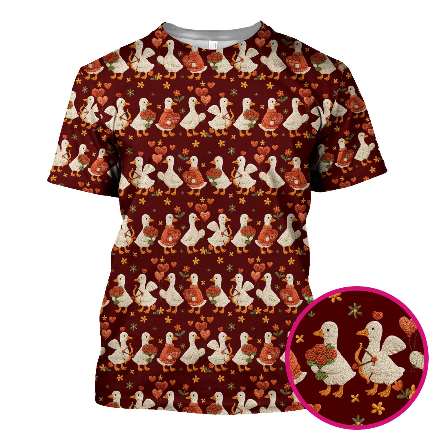 Cute Goose Nurse Scrub Top, Valentine Farm Medical Pattern Shirt, Breathable Fabrics Nursing Uniform