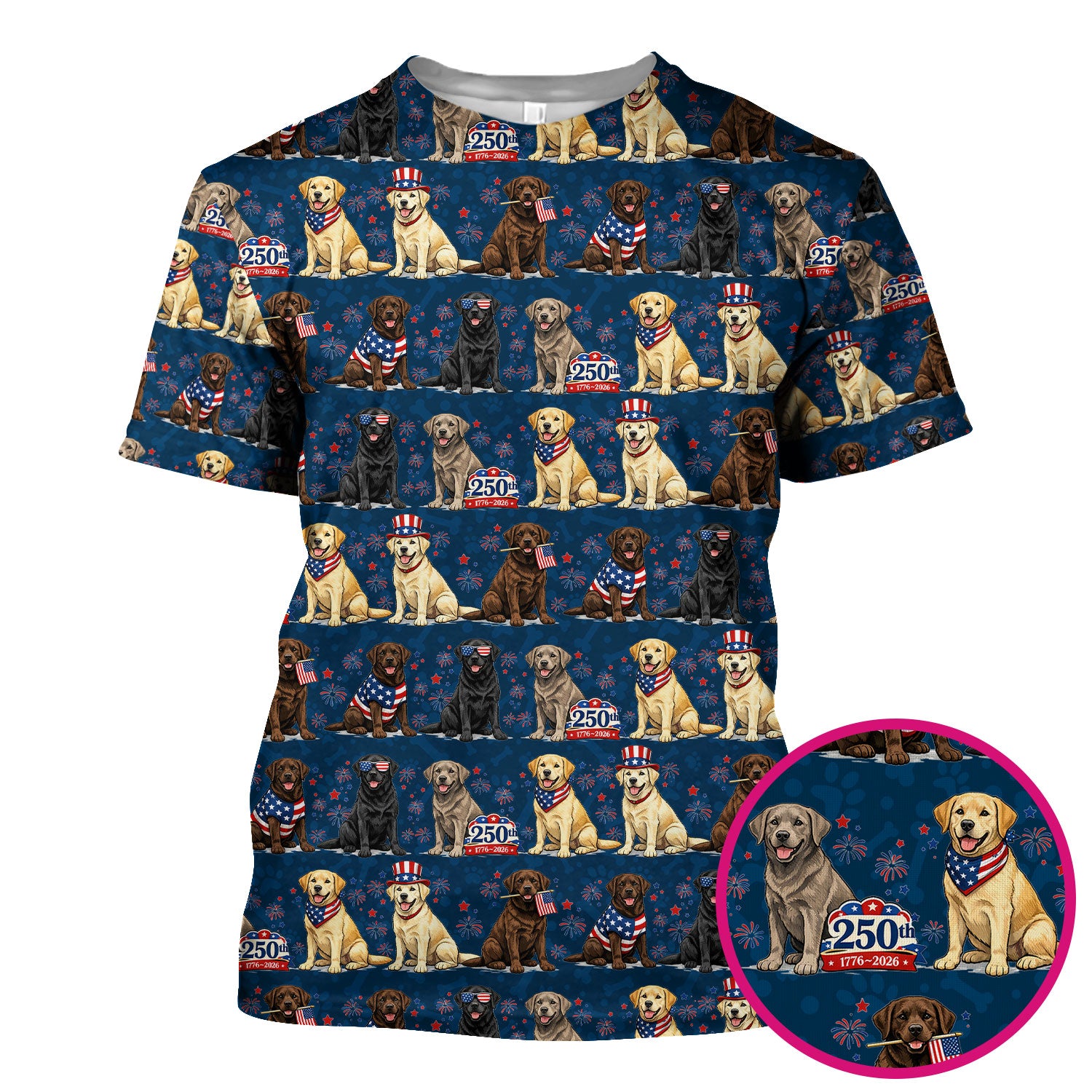 4th of July Labrador Dog Patriotic Print Scrub Top, USA Flag Nursing Uniform for Women