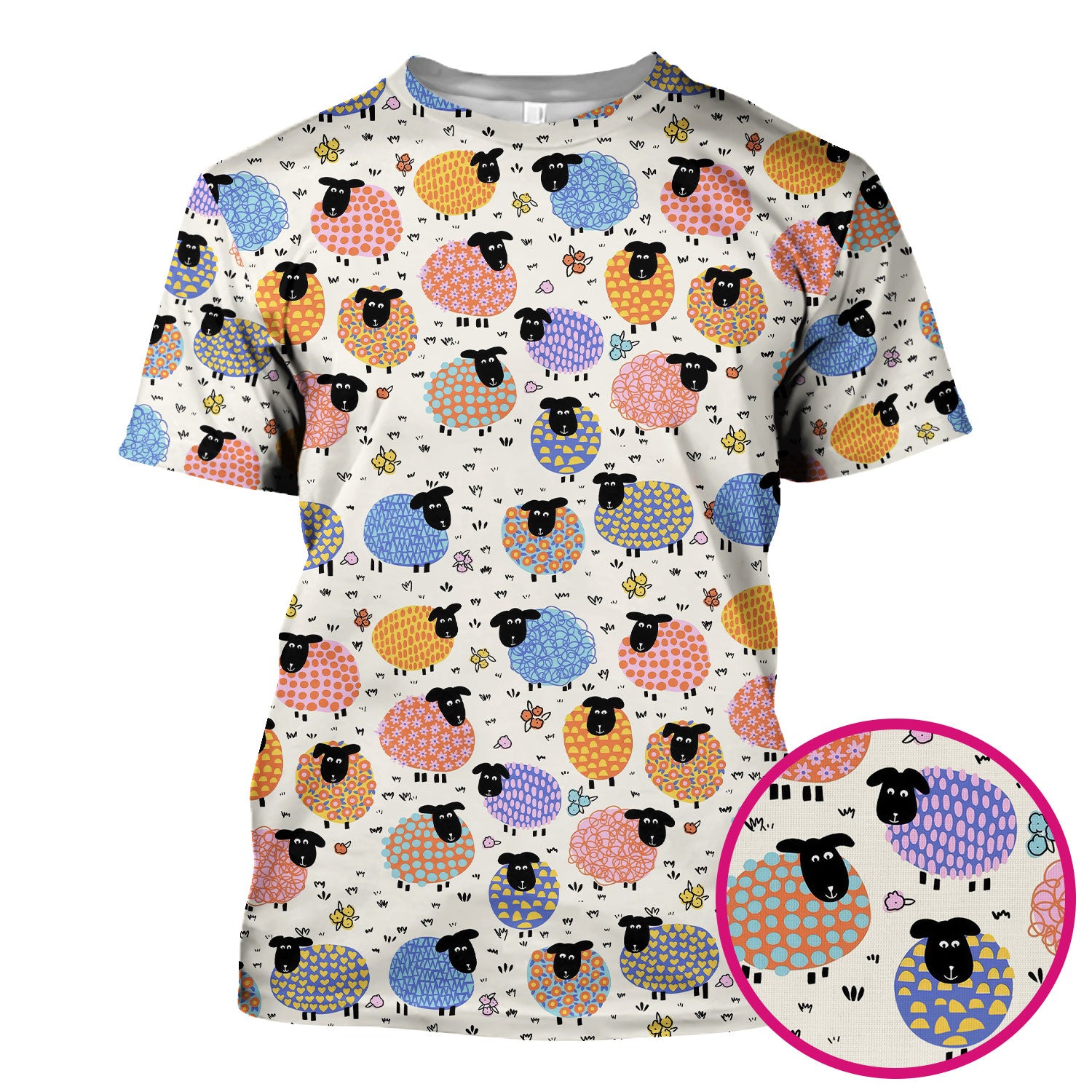 Adorable Colorful Sheep Pattern Scrubs Top, Breathable Fabrics Nursing Uniform