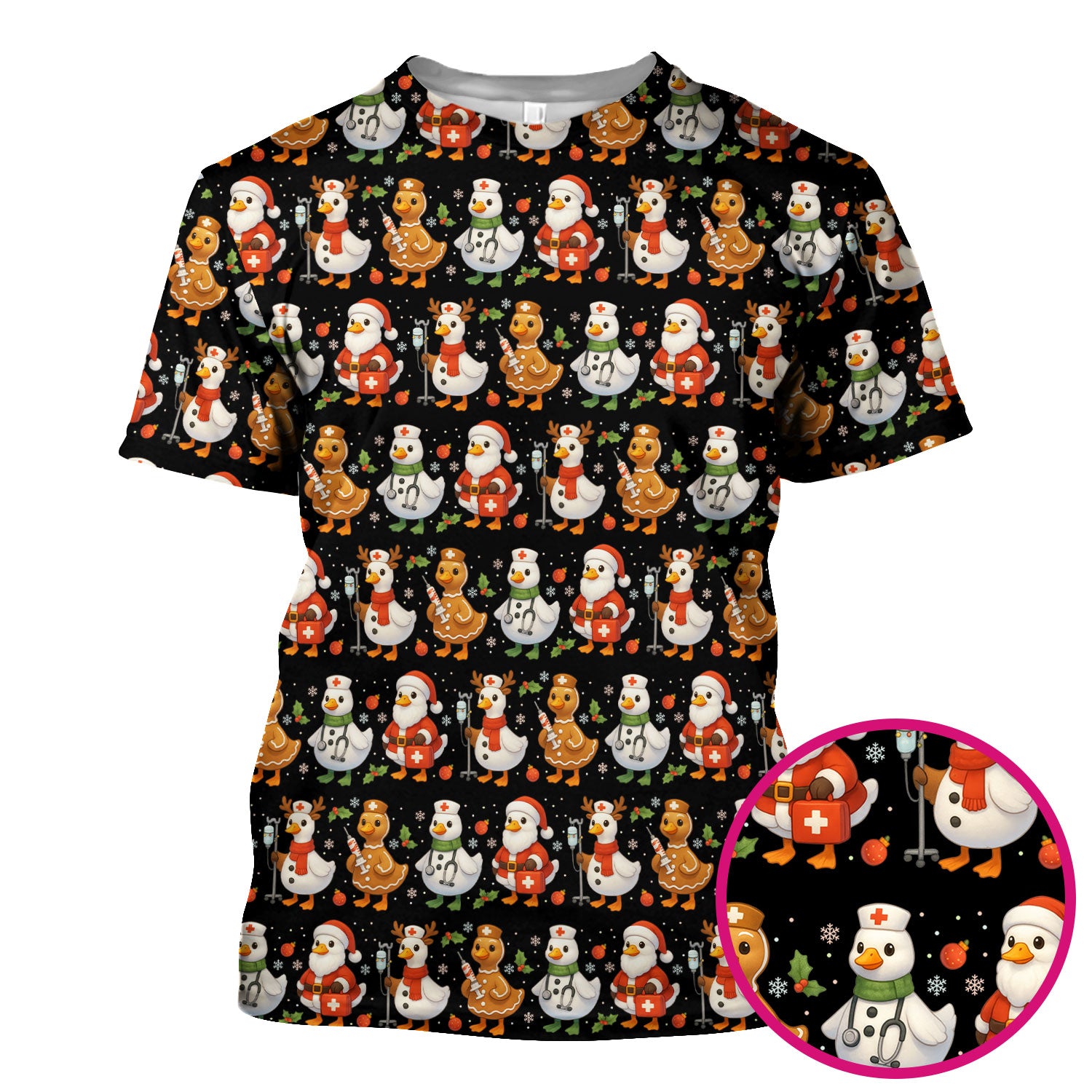 Goose Scrubs Christmas Edition - Cute Funny Pattern Medical Scrub Top for Women - Holiday Christmas Scrubs with Playful Goose Design